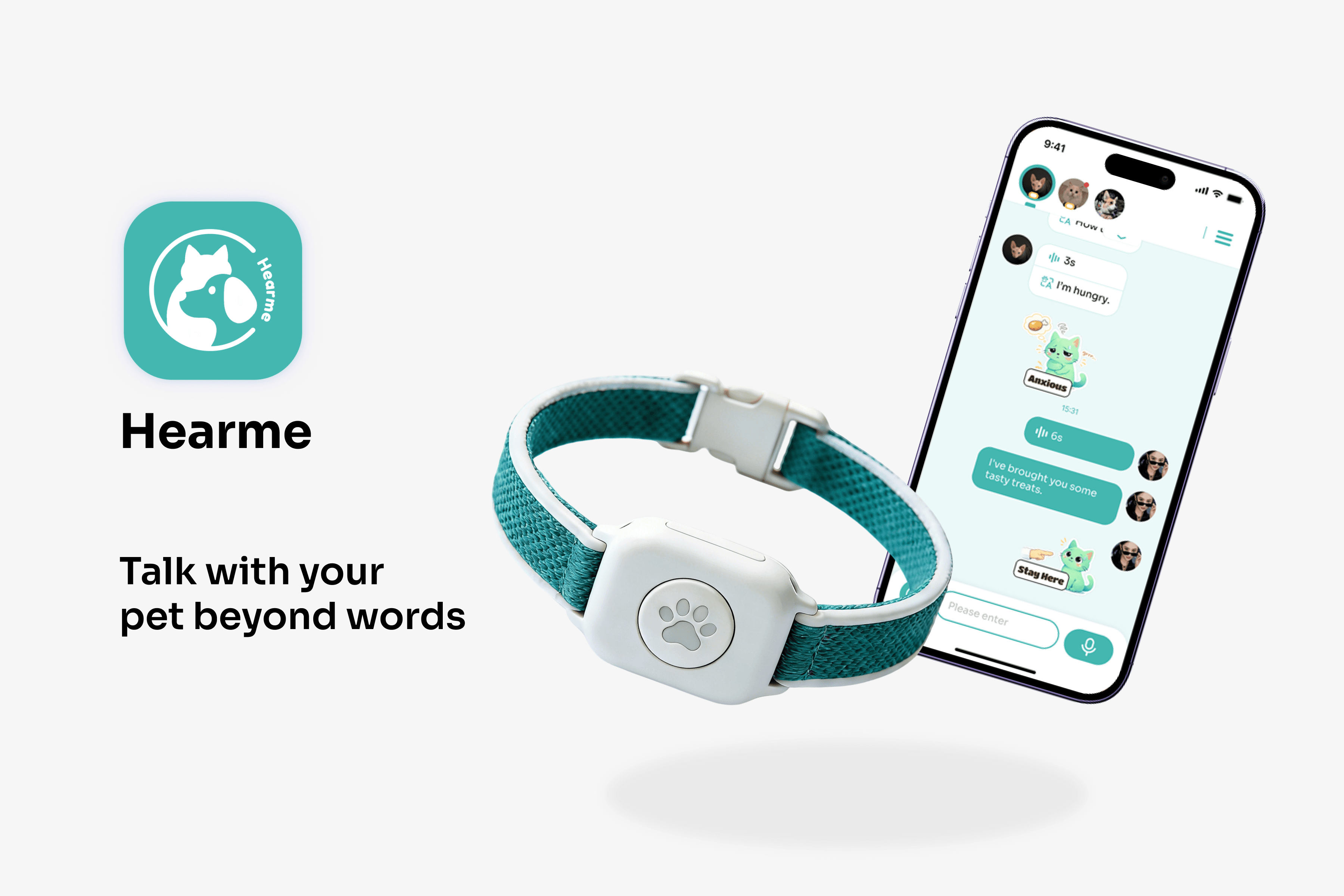 Hearme team concept: the connected collar and companion app.