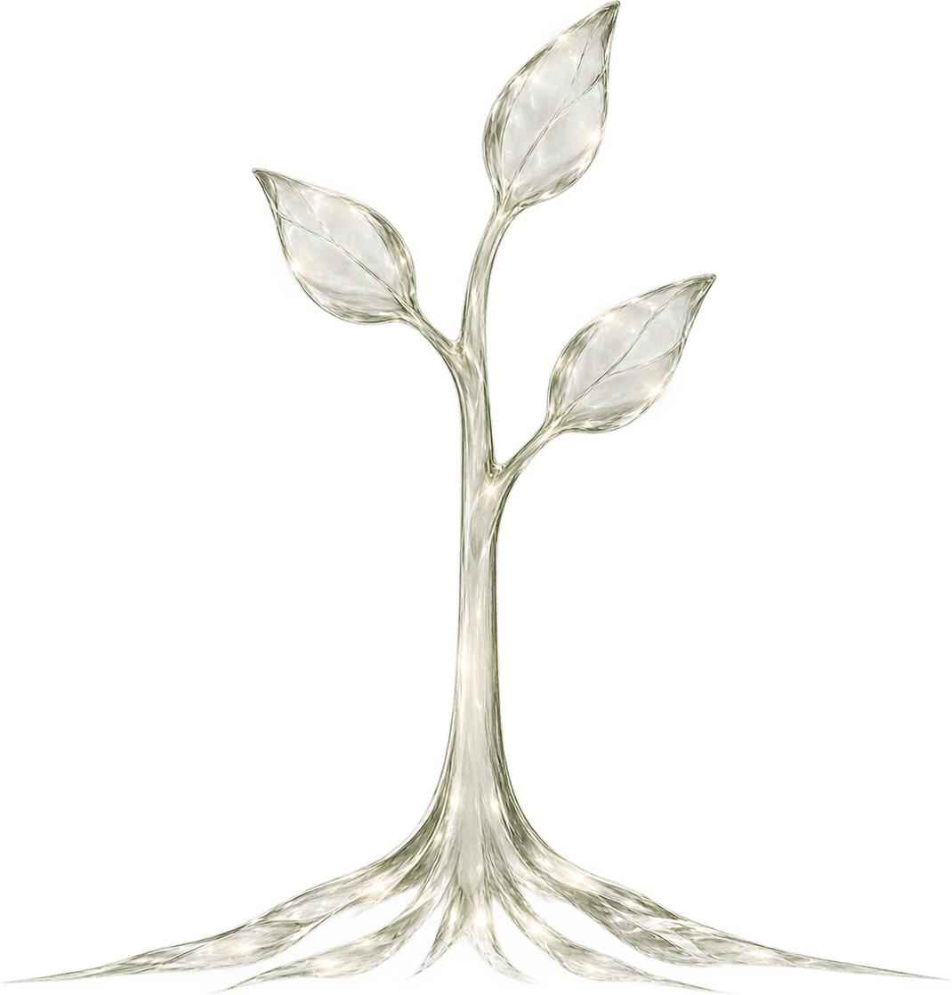 OIKOS glass Tree archetype, a symbol for growth and responsibility in the reflection experience.