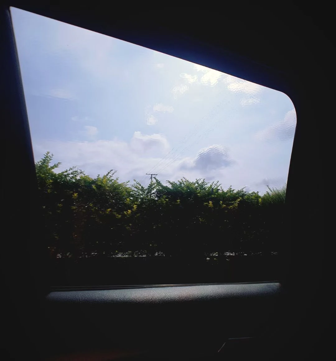 Sky through a car window