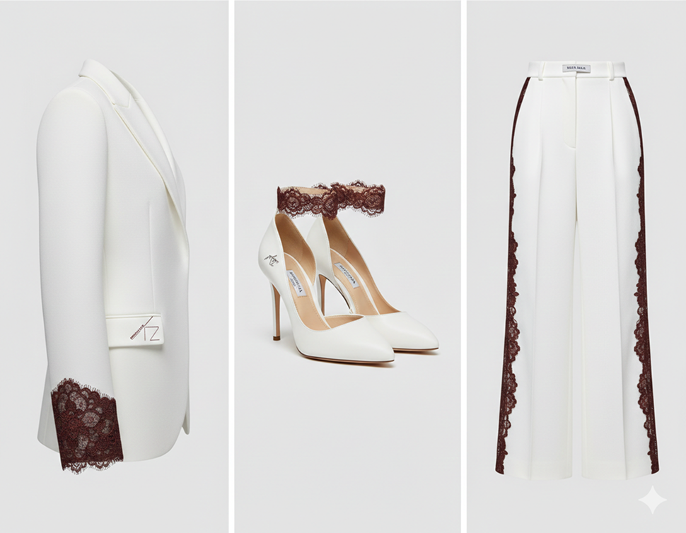 AI-generated light garment and accessory concepts incorporating the proposed Krizia visual direction.