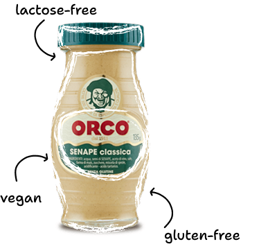 ORCO mustard bottle with SAPO's hand-drawn white outline.
